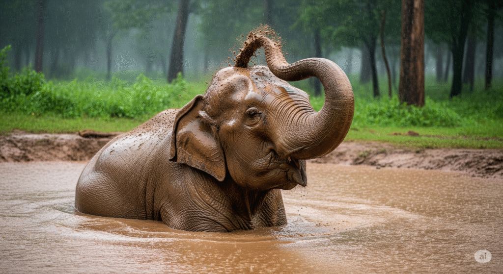 Which Indian animal enjoys mud during monsoon?