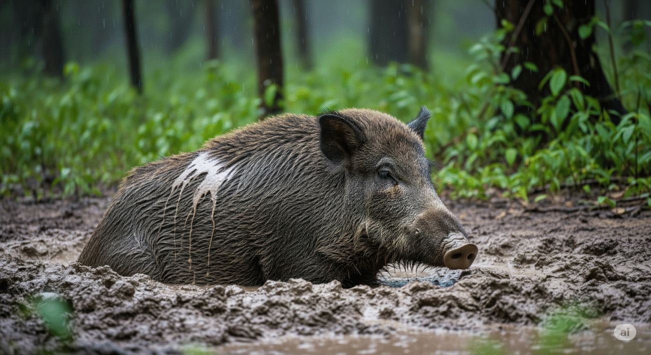 Which Indian animal enjoys mud during monsoon?