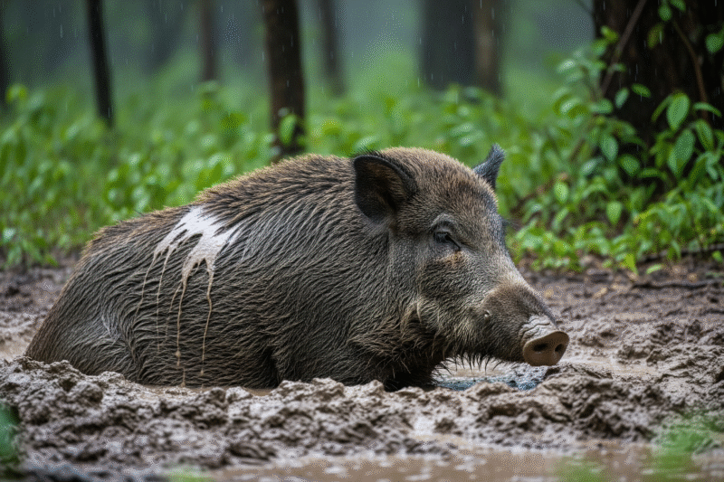 Which Indian animal enjoys mud during monsoon?